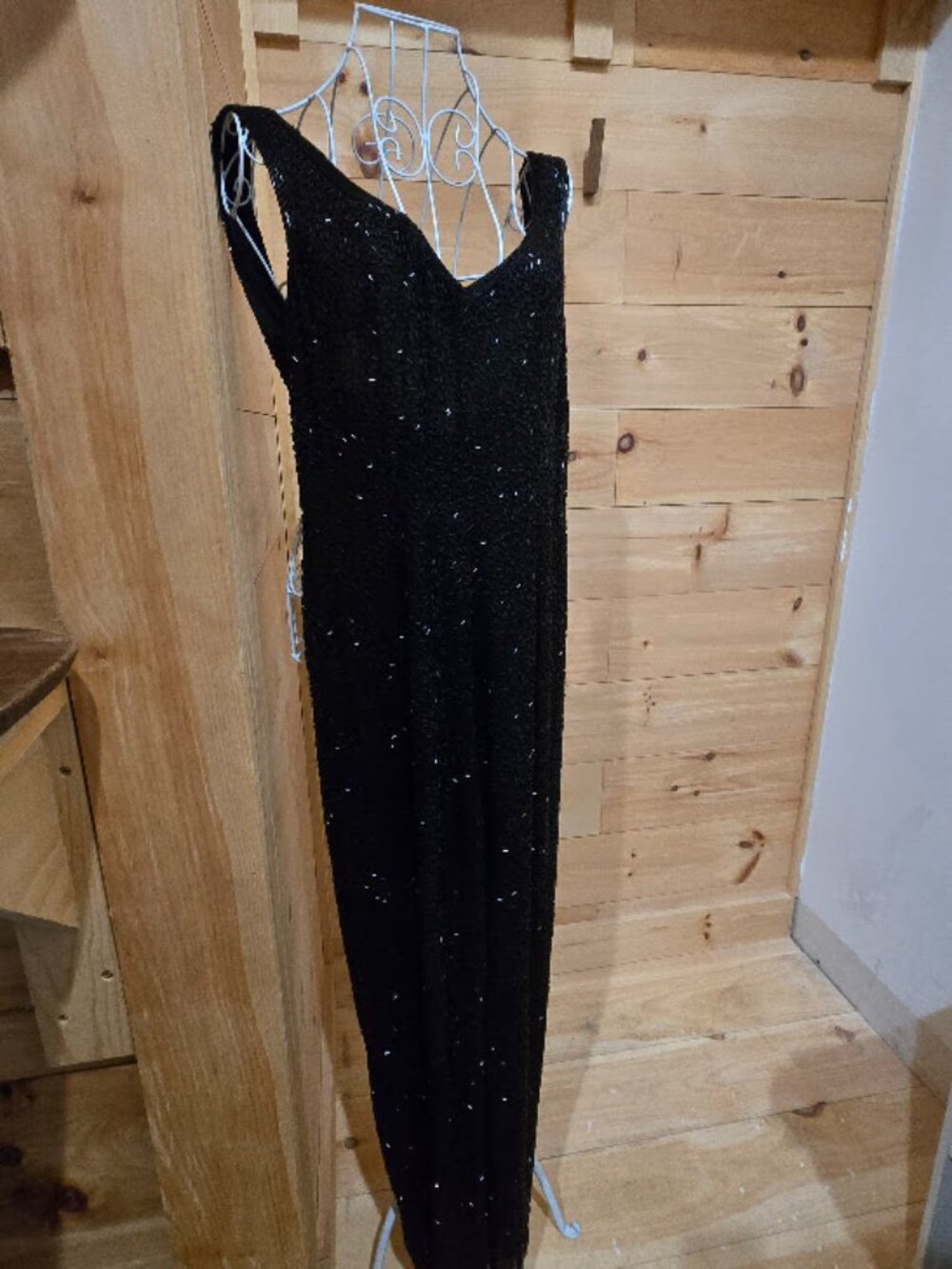Oleg Cassini Formal Black Beaded Silk Jumpsuit - Size 6